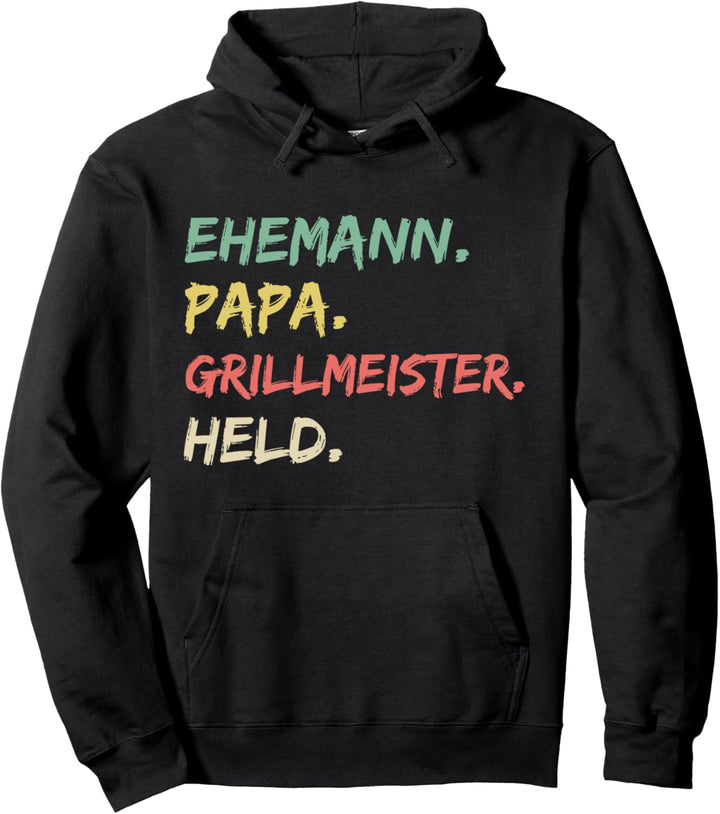 Ehemann Papa Grillmeister Held Herren Vintage Vatertags Pullover Hoodie