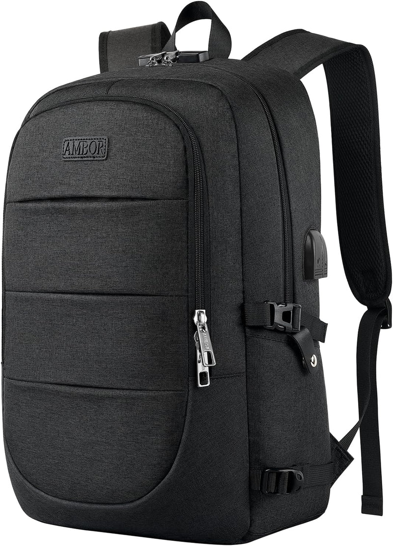 AMBOR Laptop Rucksack Herren, 17,3 Zoll Business Wasserdichter Rucksack Tasche mit USB Port&Schloss