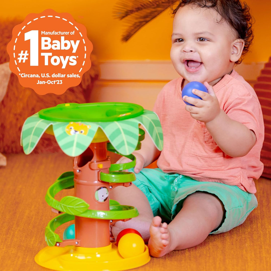 Bright Starts Tropical Twirl 2-in-1 Ballturm mit Lichtern & Musik, 5 Bälle inklusive, Unisex, 6 Mona