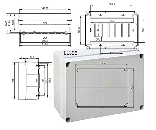 IP65-IP67 Klemmenkasten / Industriegehäuse 328x239x129mm Kabeleingänge 12xM40 Deckel grau, Unterteil