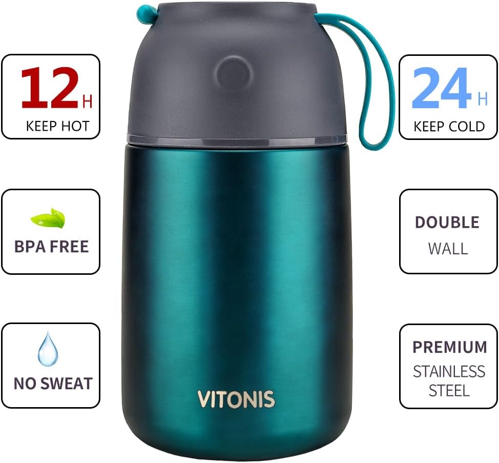 Thermobehälter für Essen 500ml & 700ml Edelstahl Warmhaltebebehälter mit faltbaren Löffel, Speissen,