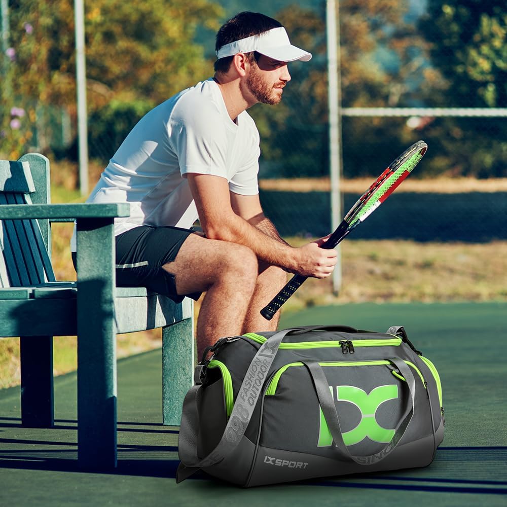 INOXTO Grosse Sporttasche, Faltbare Sport-Reisetasche mit Nass- und Trockentaschen und Schuhfach, He
