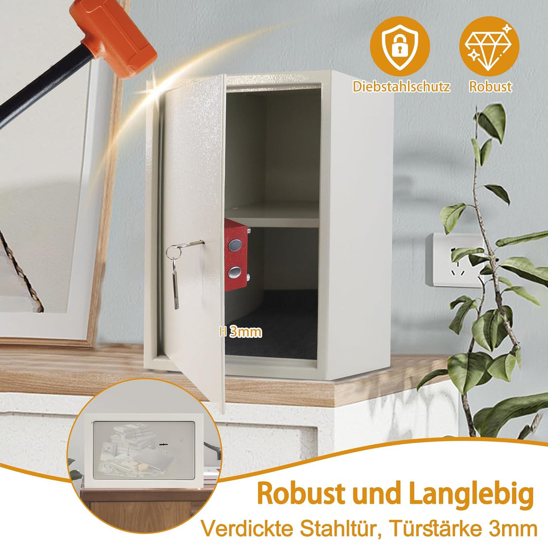 YUENFONG 35x31x50cm Safe Tresor Möbeltresor mit Doppelbartschloss, Wandsafe Schlüsseltresor inkl. 2