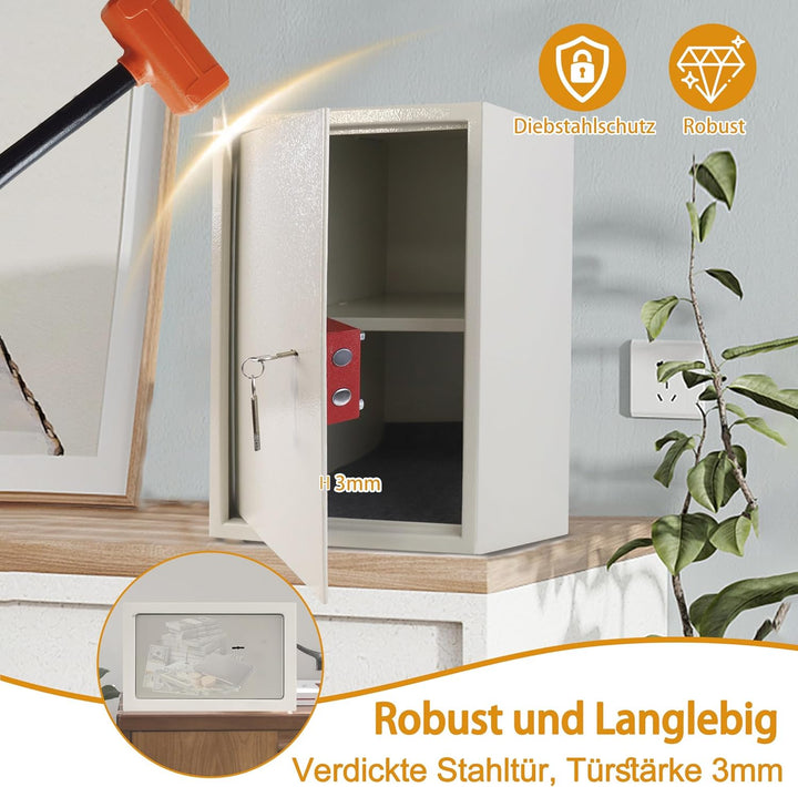 YUENFONG 35x31x50cm Safe Tresor Möbeltresor mit Doppelbartschloss, Wandsafe Schlüsseltresor inkl. 2