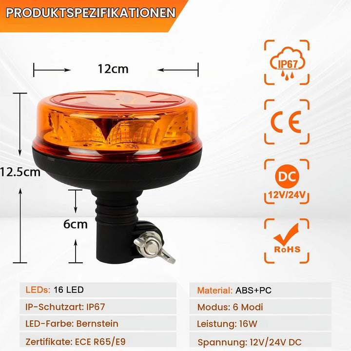 Qiping 12/24V LED Blitz Kennleuchte Orange Warnleuchte Amber Blitzlicht Gelb Strobe Light - ECE E9-g