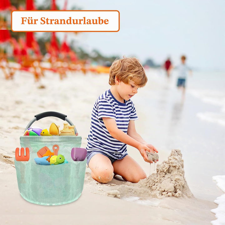 17L Einkaufskorb Faltbar, Strandtasche mit Henkel und 6 Taschen, Tragbarer Putzmittel Organizer aus