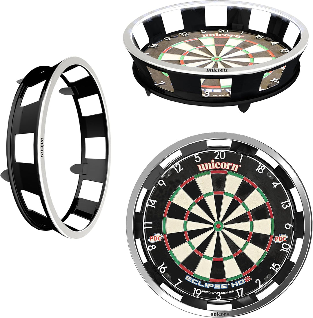 Unicorn Solar Flare Dartboard Surround mit integrierter Beleuchtung Bundle mit Bristle Dartscheibe,