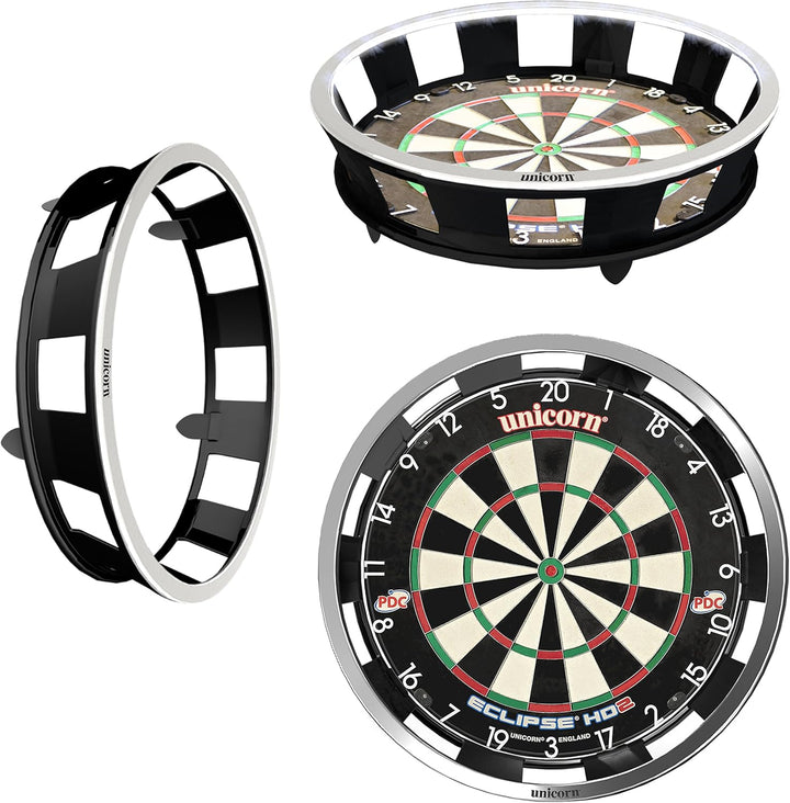 Unicorn Solar Flare Dartboard Surround mit integrierter Beleuchtung Bundle mit Bristle Dartscheibe,
