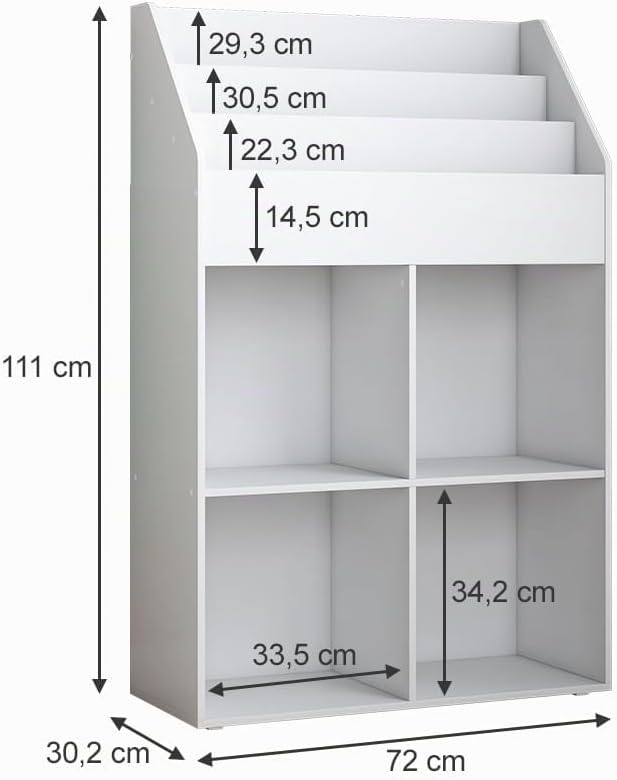 Vicco Kinderregal Weiss Conny mit 4 Ablagen für Faltboxen - 72x111x30 cm aus Spanplatte - Bücherrega