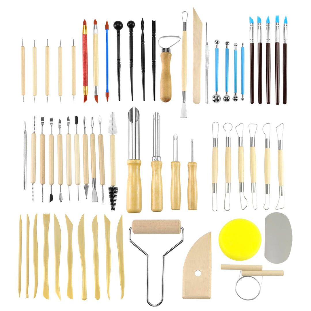 QWORK® 61 Stück Töpferwerkzeug Set, Keramikwerkzeuge, Modellierwerkzeug mit Edelstahlspitzen, für DI