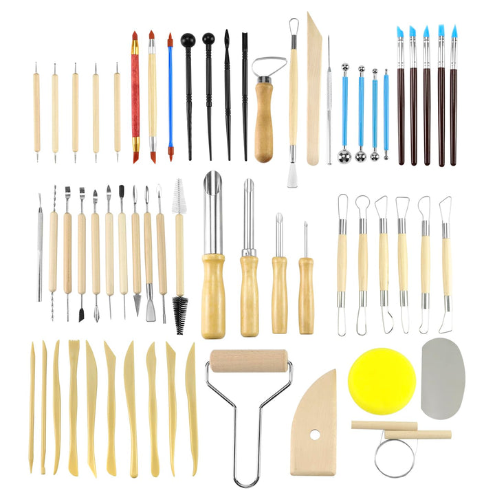 QWORK® 61 Stück Töpferwerkzeug Set, Keramikwerkzeuge, Modellierwerkzeug mit Edelstahlspitzen, für DI