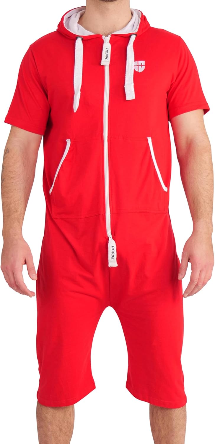 Gennadi Hoppe Herren Jumpsuit kurz Overall Einteiler Jogger für den Sommer S Slim Rot, S Slim Rot