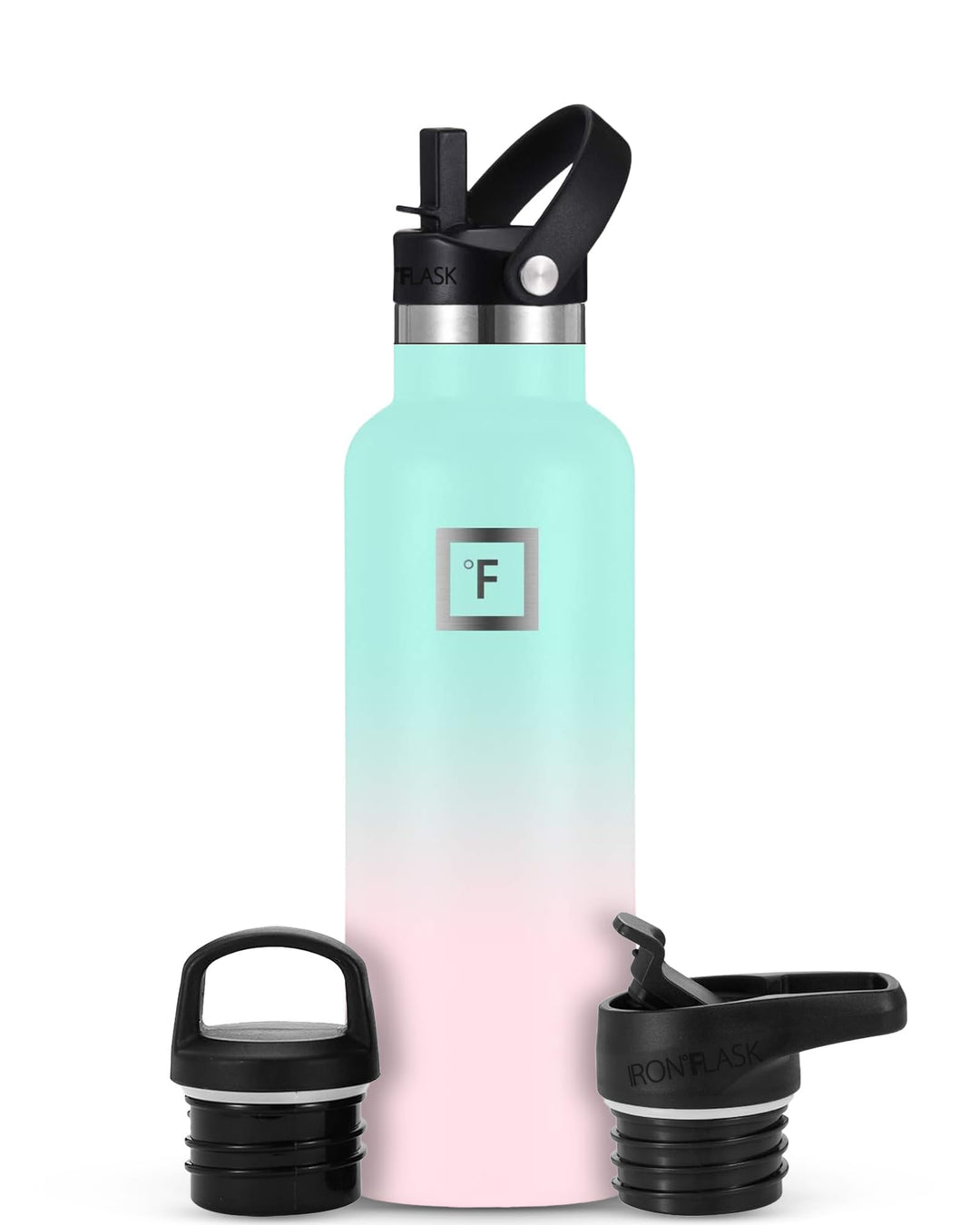 IRON °FLASK Sportwasserflasche - 590 ml, 3 Deckel (Strohdeckel), vakuumisolierter Edelstahl, heiss k