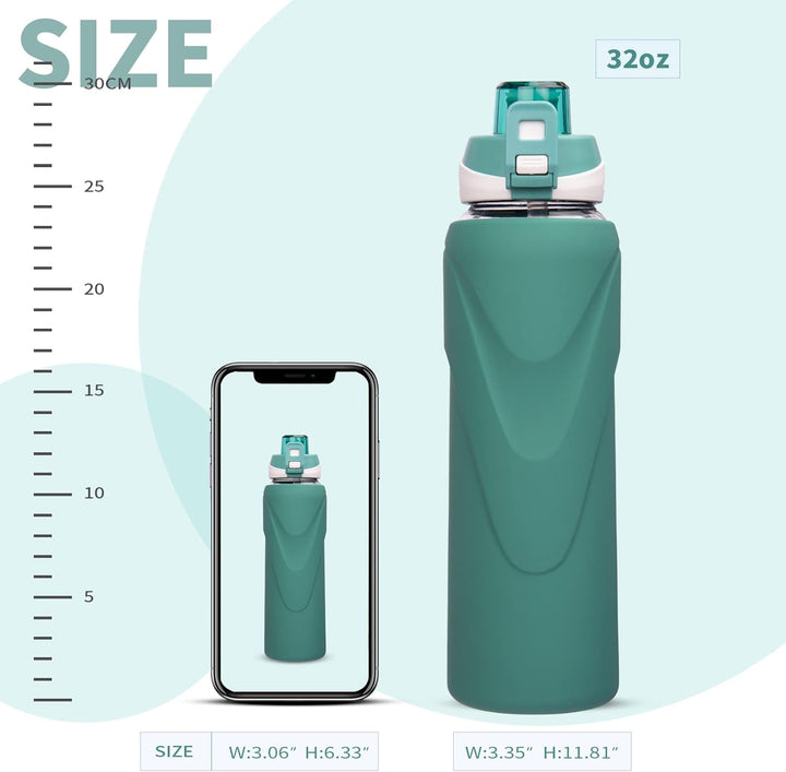 DEARRAY 1l Sport Trinkflasche Glas Flasche mit Strohhalm 1 liter auslaufsicher bpa frei Gym Wasserfl
