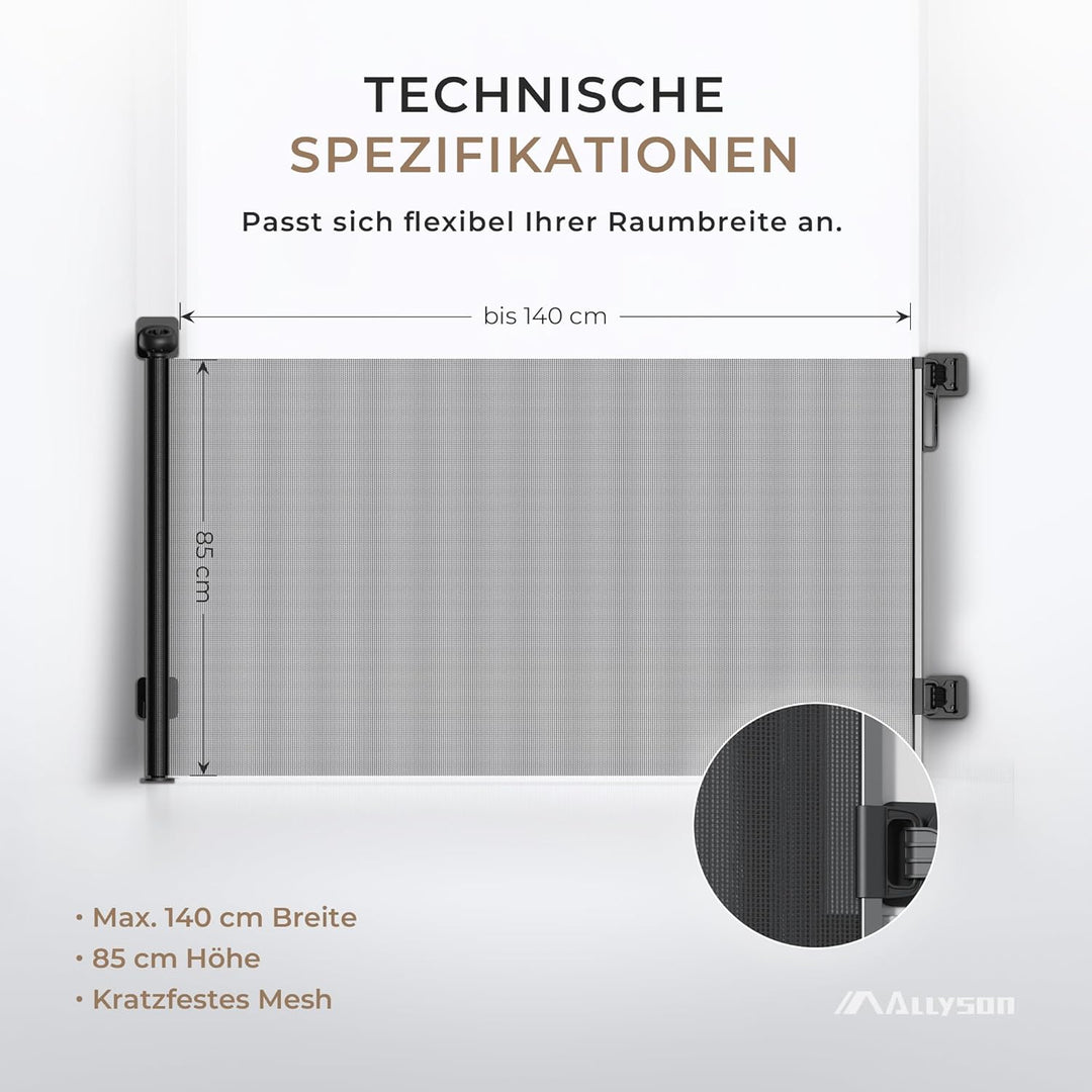 Allyson® Treppenschutzgitter Ausziehbar, Türschutzgitter bis 140 cm Treppengitter für Kinder & Haust