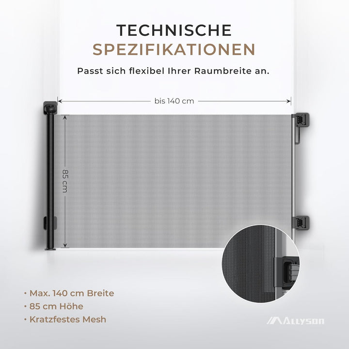 Allyson® Treppenschutzgitter Ausziehbar, Türschutzgitter bis 140 cm Treppengitter für Kinder & Haust