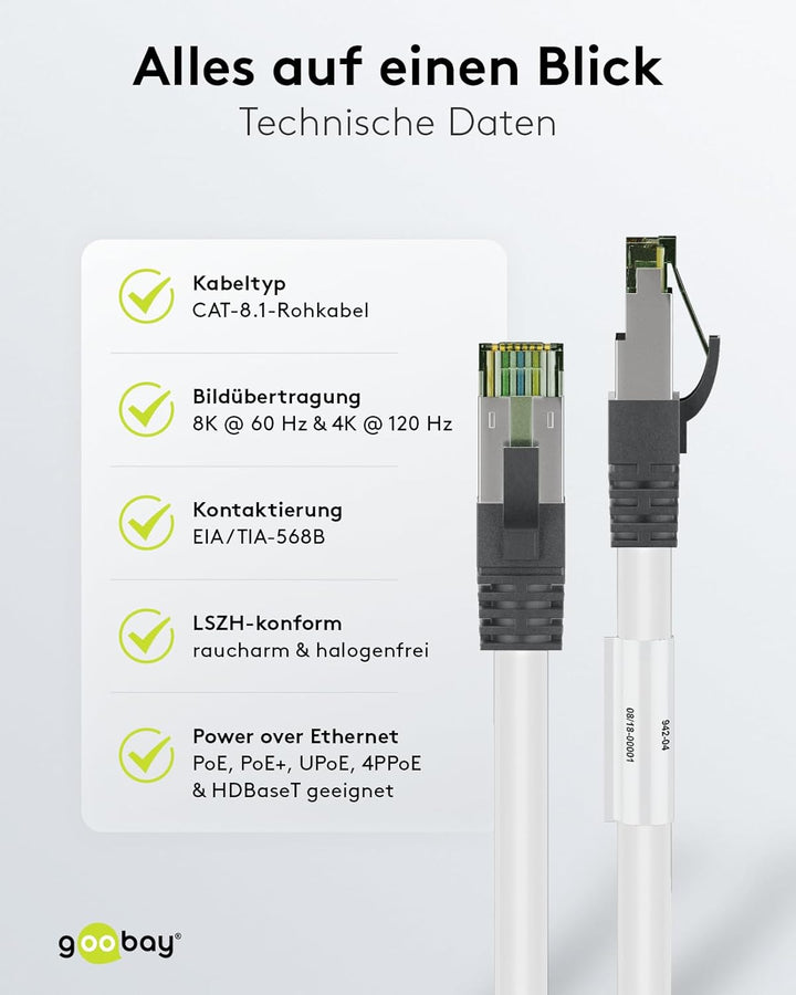 Goobay 55130 RJ45 Patchkabel mit CAT 8.1 S/FTP Rohkabel / Gaming PS5 Playstation 5 2.000 MHz / OFC L