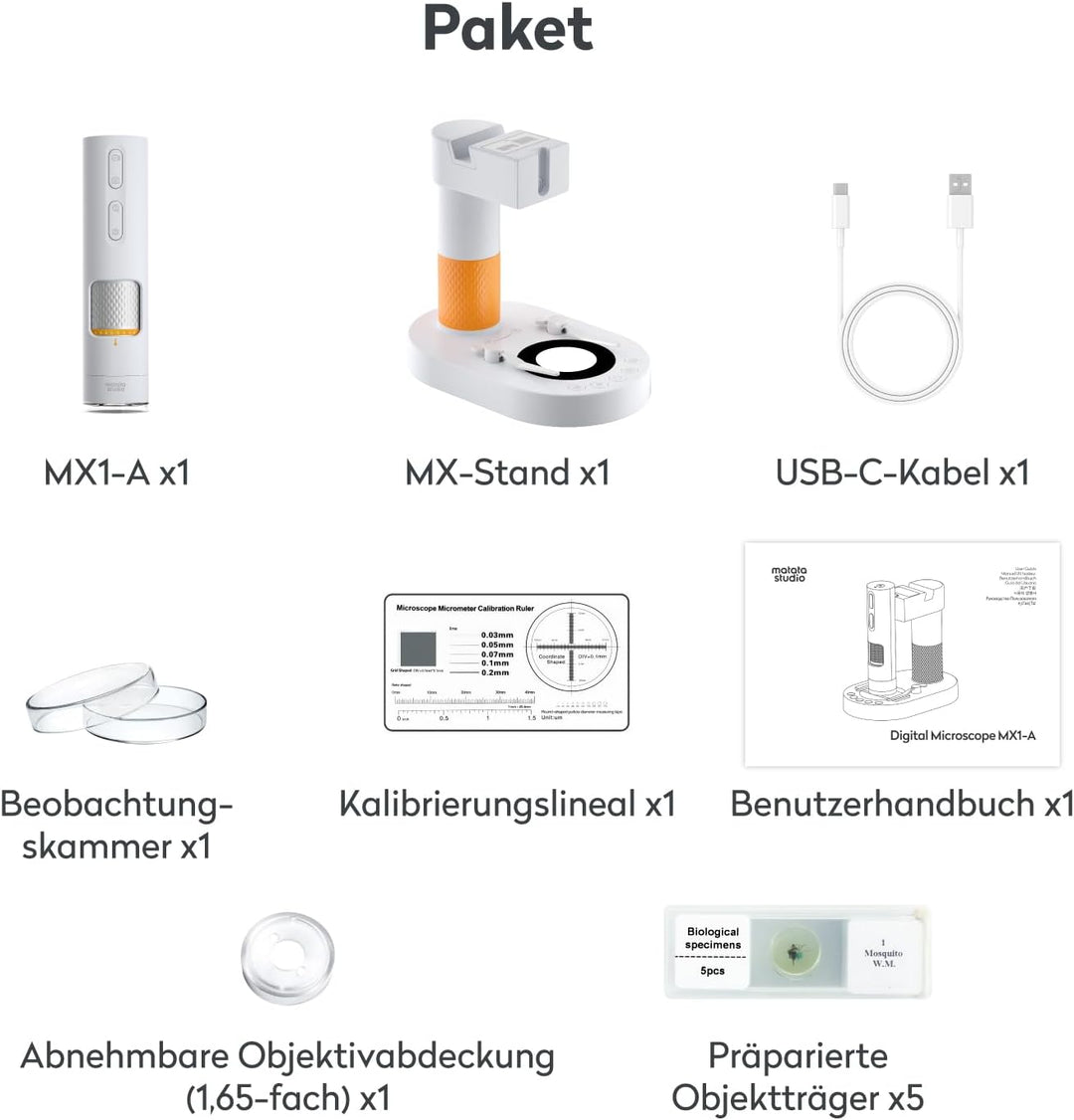 Mikroskop für Kinder, MatataStudio MX1-AS USB Digitales Mikroskop mit 3,5x-1000x, Multifunktionsstat