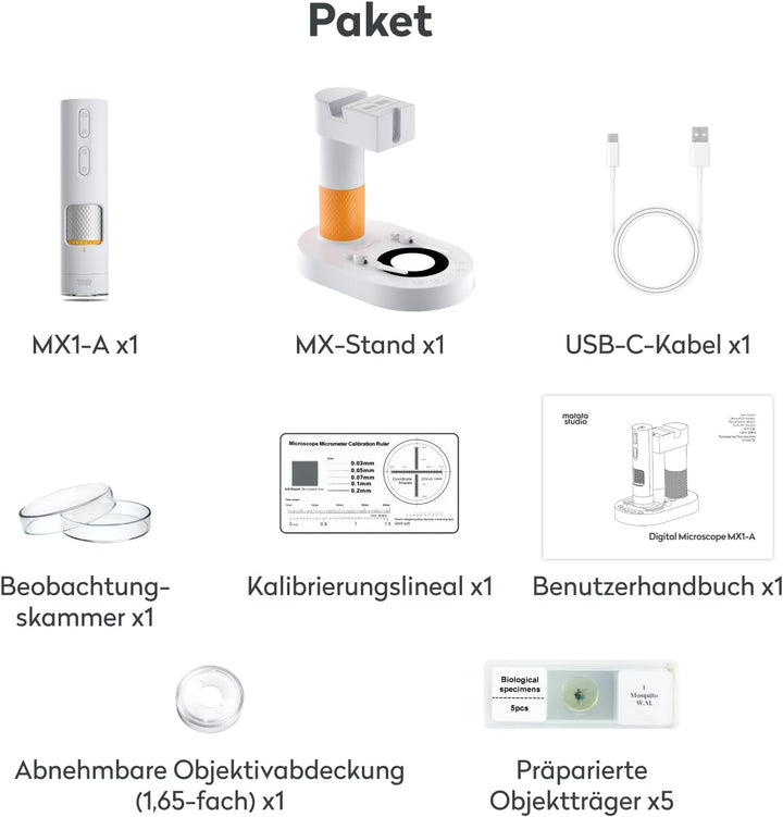 Mikroskop für Kinder, MatataStudio MX1-AS USB Digitales Mikroskop mit 3,5x-1000x, Multifunktionsstat