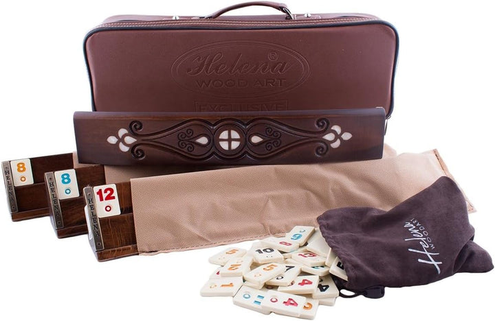 Helena Wood Art, Handgefertigtes Oval Rummy Set aus Holz inklusive Tasche, Okey Takimi, 100% Holz, L