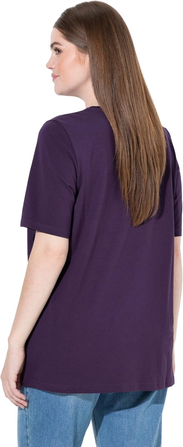 Ulla Popken Damen grosse Grössen Übergrössen Plus Size T-Shirts, 2er-Pack, V-Ausschnitt, Halbarm, Bi