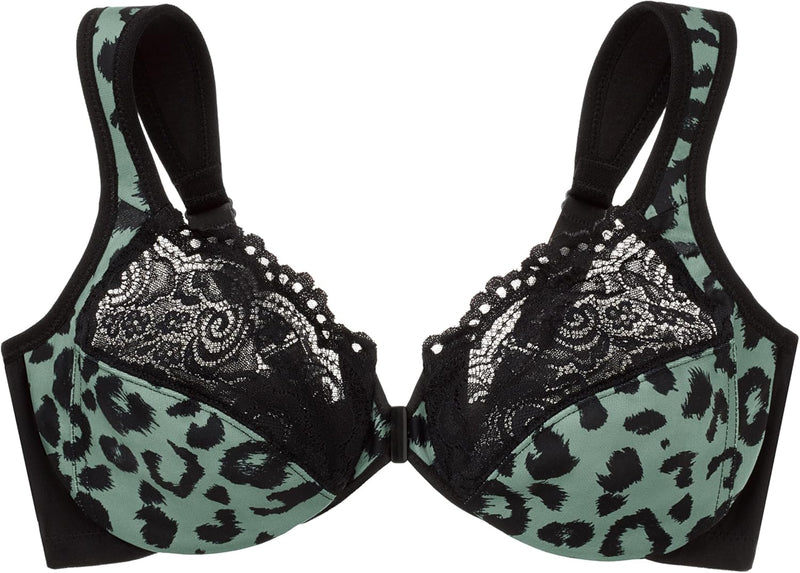 Glamorise Damen Wonderwire-Vorderverschluss BH 75B Jubiläums-leopard-print, 75B Jubiläums-leopard-pr