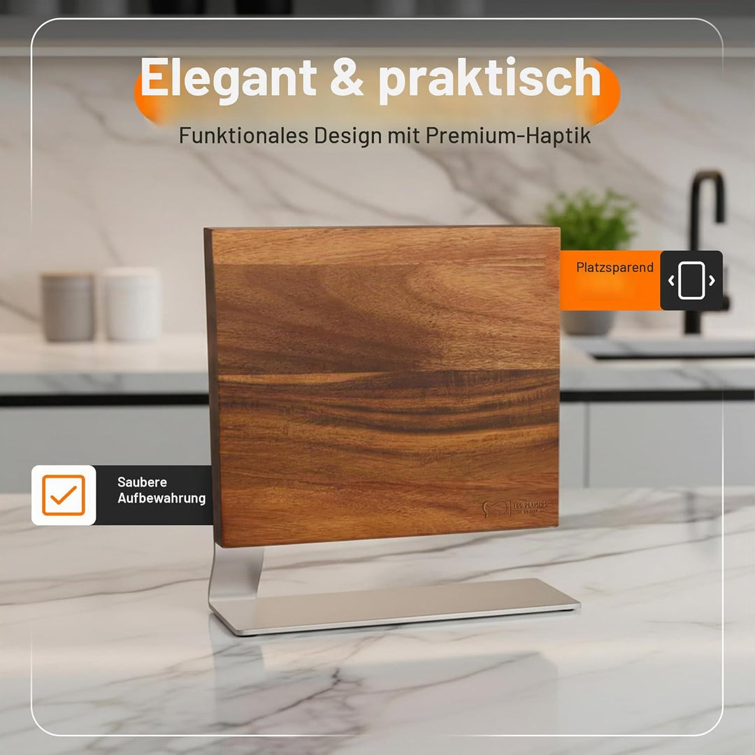 Magnetischer Messerblock aus Akazienholz mit Edelstahlbasis – Edles Design Messerhalter für bis zu 8