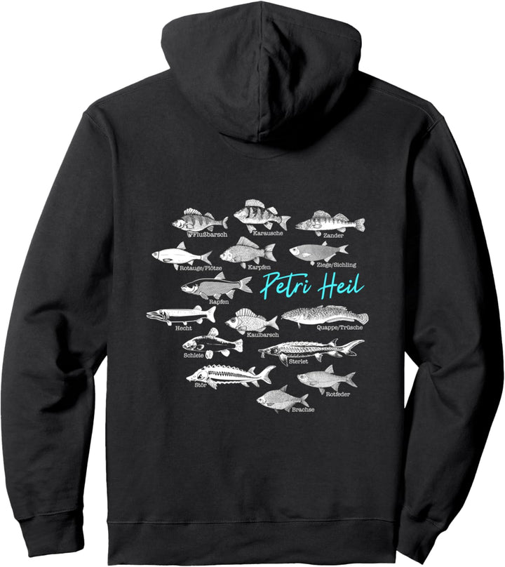 Angler Design mit diversen Fischarten Petri Heil für Fischer Pullover Hoodie