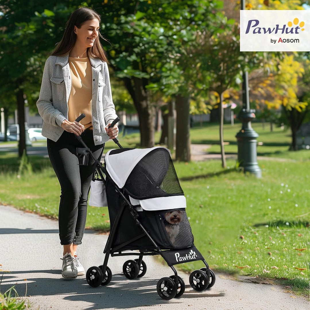 PawHut Hundewagen Hundebuggy klappbar für Hunde &amp; Katzen Katzenbuggy mit Netzfenstern, Schultergurt,