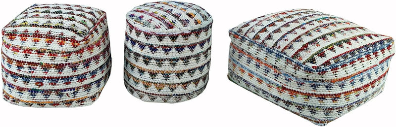 Homescapes Chindi Pouf Sitzhocker Fusshocker rund Ethno Look bunt Creme 45 cm Durchmesser 40 cm hoch