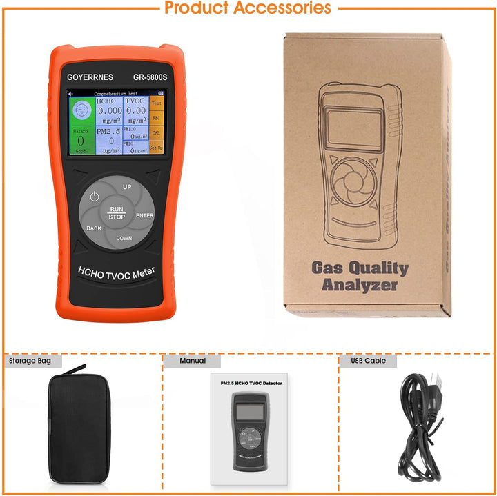 luftqualitätsmonitor,GR-5800S HCHO/TVOC Detektor mit PM2.5 Partikelzähler, Multifunktionaler Luftgas