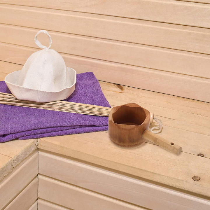 Angoily Bambus Wasserschöpfkelle mit Langem Griff für Sauna und Dampfbad Einzigartiges Design Vielse