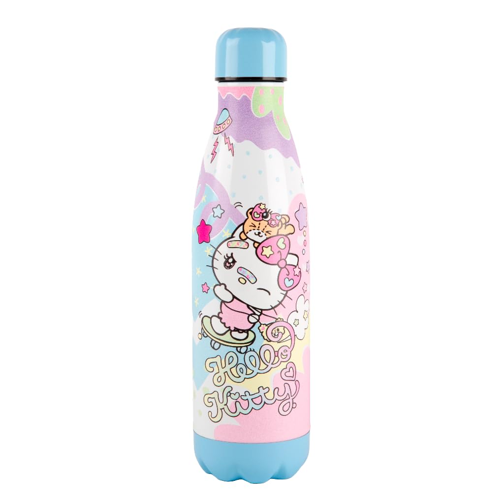 Konix Hello Kitty Isolierflasche - Edelstahl - 500 ml - Skateboard-Motiv - Blau Hello Kitty Blau - S