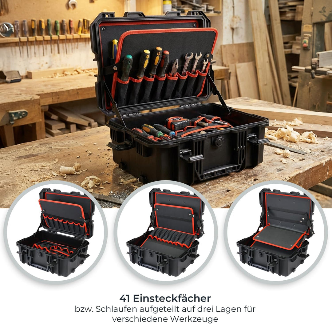 HMF 15603-02 Outdoor Werkzeugkoffer leer, Werkzeugkasten gross | 46,5 x 36 x 20,5 cm, Koffer