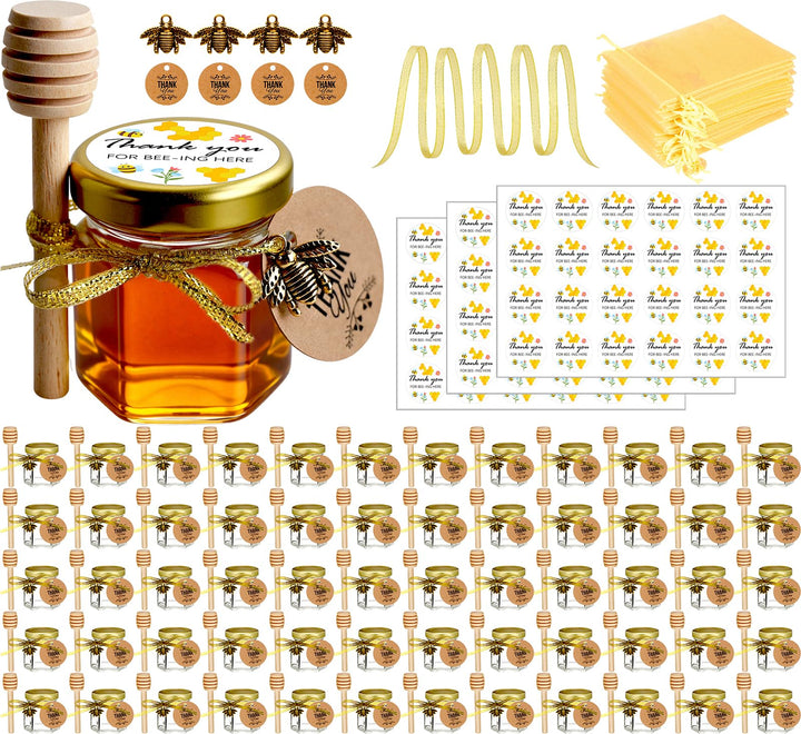 Kleine Honiggläser, Honigglas mit Honiglöffel, Kleine Gläser mit Bienen Anhänger, Mini Honigtöpfe mi