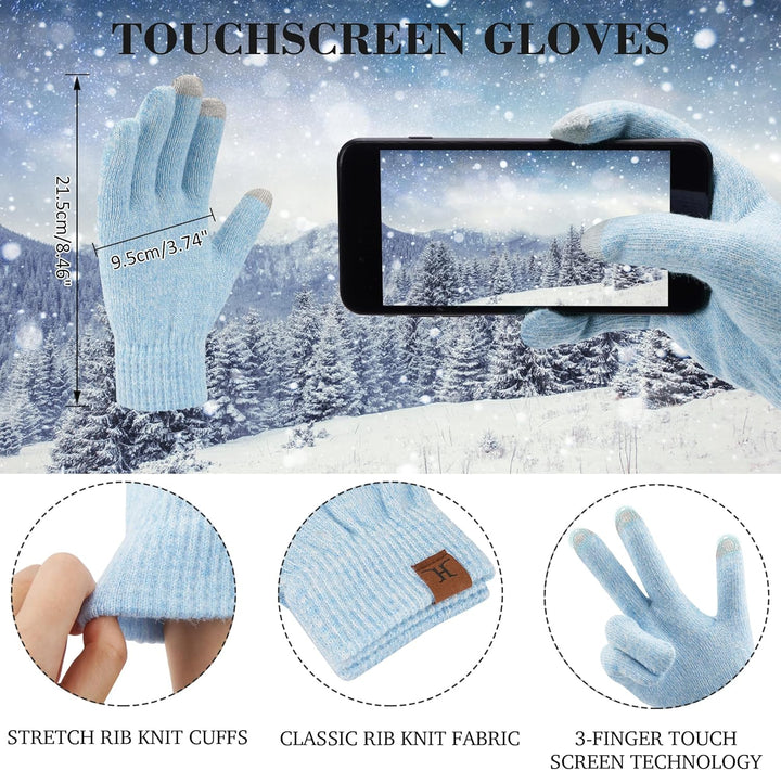 ZASFOU Damen Winter Mütze Schal Touchscreen Handschuhe Set Thermo Beanie Wintermütze Strickmütze Sch