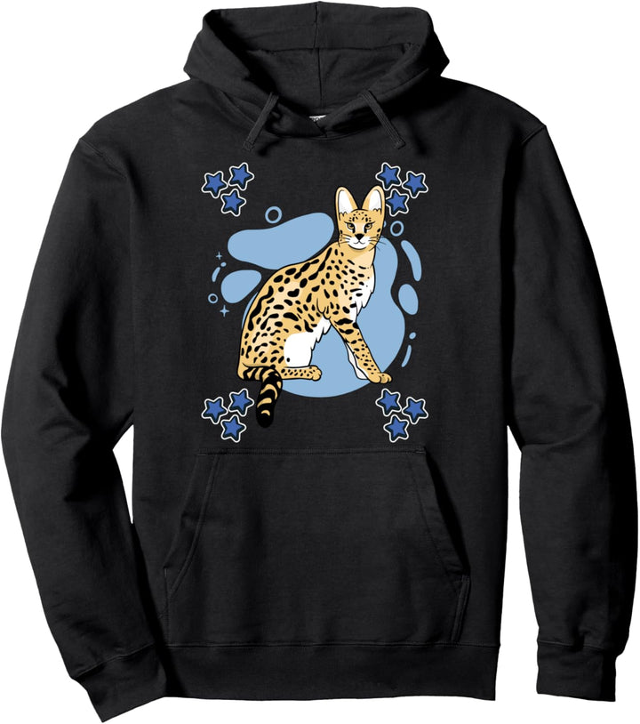 Herren Savannenkatzen Zeichnung Sterne Jungen Savannenkatzen Pullover Hoodie