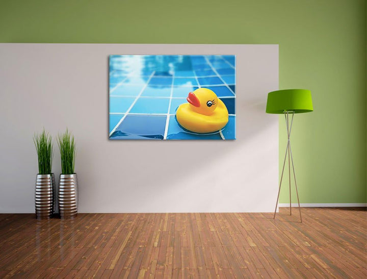 Quietsche Ente im Bad Format: 100x70 auf Leinwand, XXL riesige Bilder fertig gerahmt mit Keilrahmen,