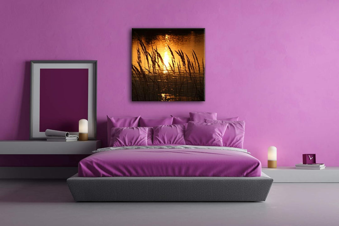 deyoli Gräser am Ufer eines Sees Format: 70x70 als Leinwand, Motiv fertig gerahmt auf Echtholzrahmen