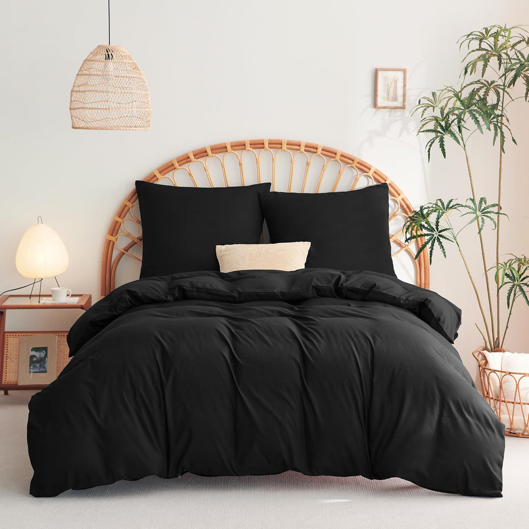 WAVVE Bettwäsche 220x240 3 teilig Schwarz - Bettbezug 220 x 240 Set mit Kissenbezüge 65x65 cm, Bettw