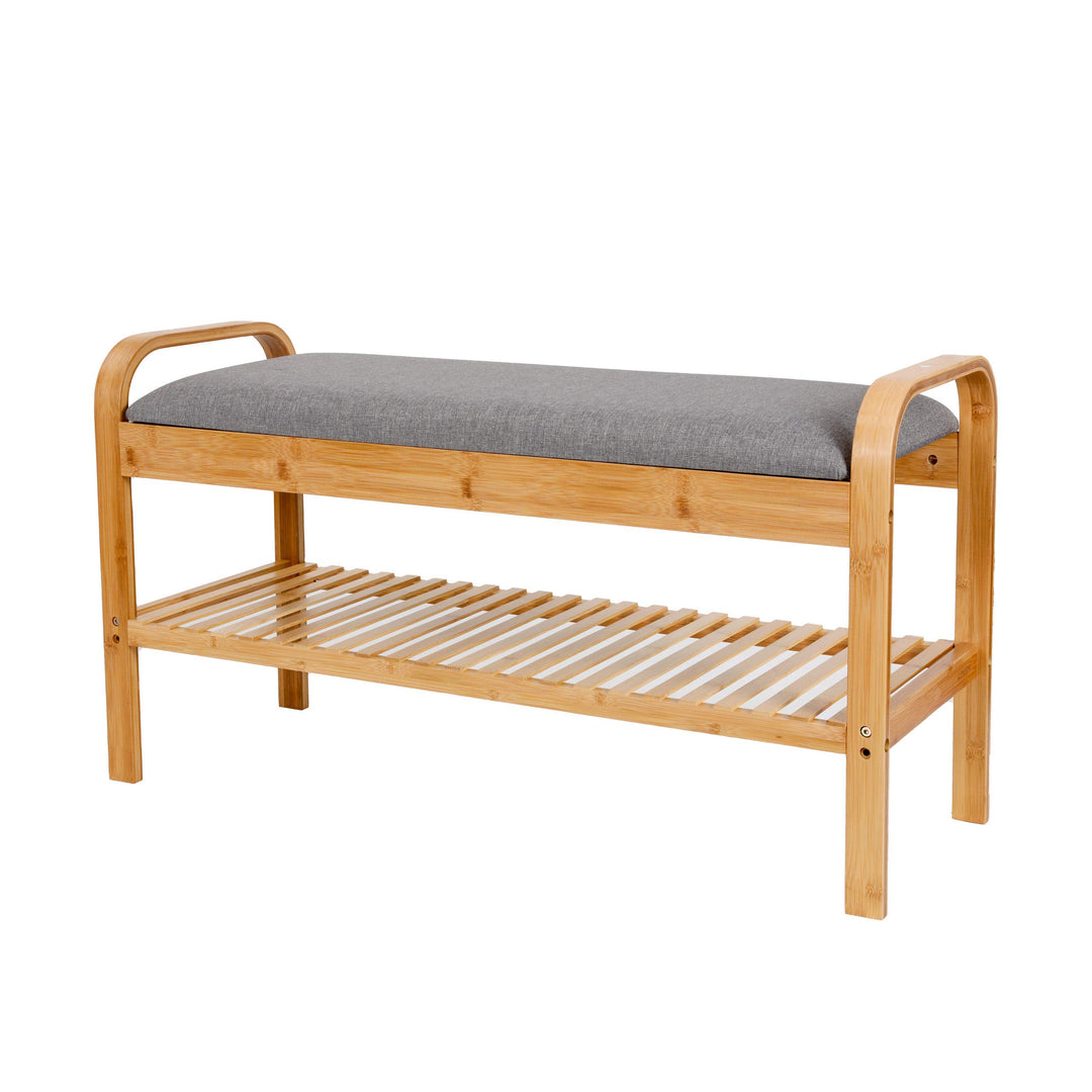 Lumaland Schuhregal aus Bambus mit Sitzbank + 1 Ebene - 90x50x30 cm Grau 2 Etagen (90 x 50 x 30 cm),