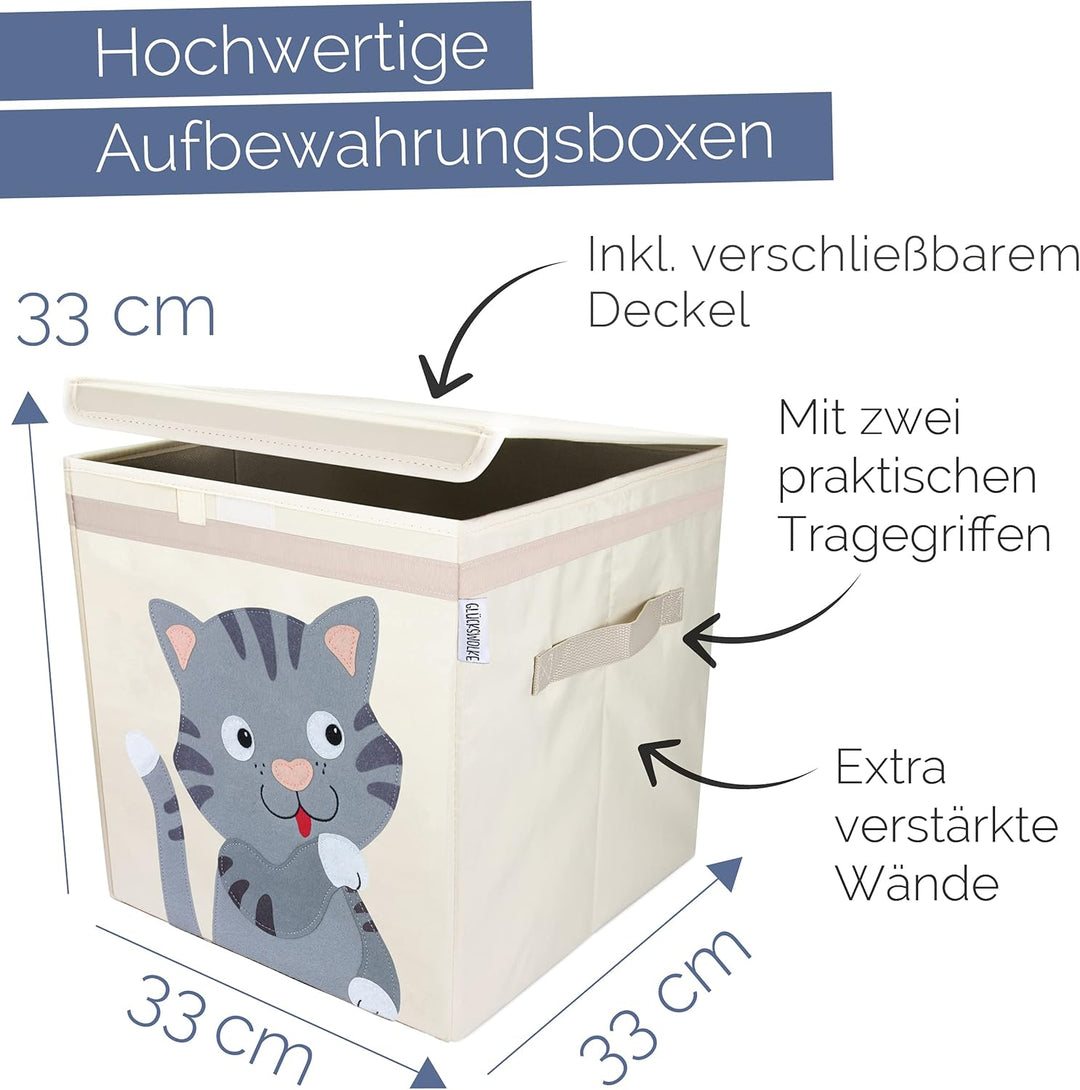 GLÜCKSWOLKE Kinder Aufbewahrungsbox - 15 Motive I Spielzeugkiste mit Deckel für Kinderzimmer I Spiel