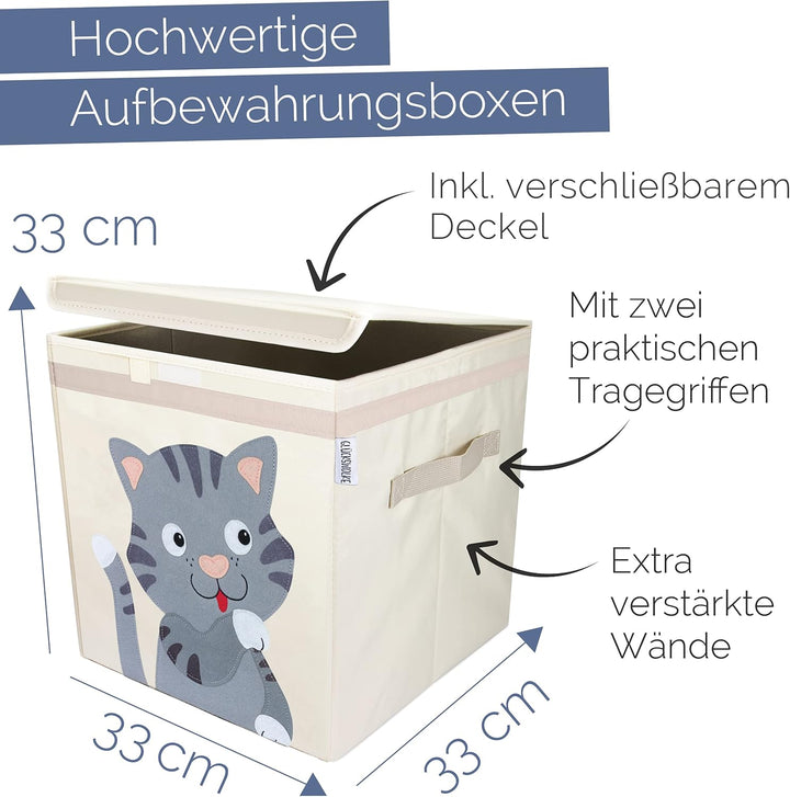 GLÜCKSWOLKE Kinder Aufbewahrungsbox - 15 Motive I Spielzeugkiste mit Deckel für Kinderzimmer I Spiel