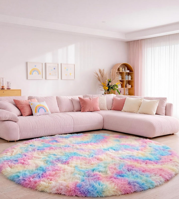 ROHATIM Schlafzimmer Plüsch Teppich Rund,Flauschiger Teppich für Wohnzimmer,modernes Wohnzimmer,Mädc