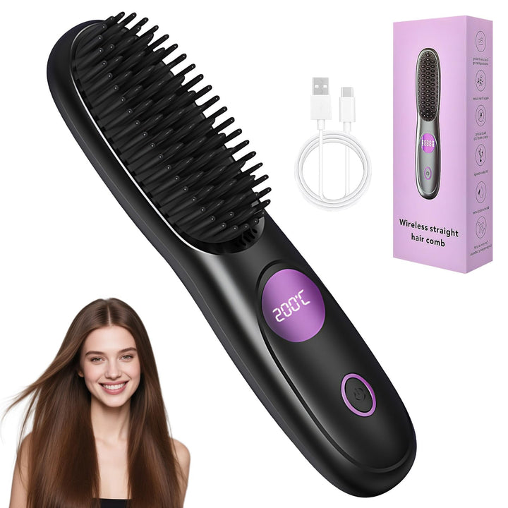 Stylingbürste für Kurze haare, Glättbürste Kabellos, Tragbarer Haarbürste Elektrisch, 3-stufige Temp