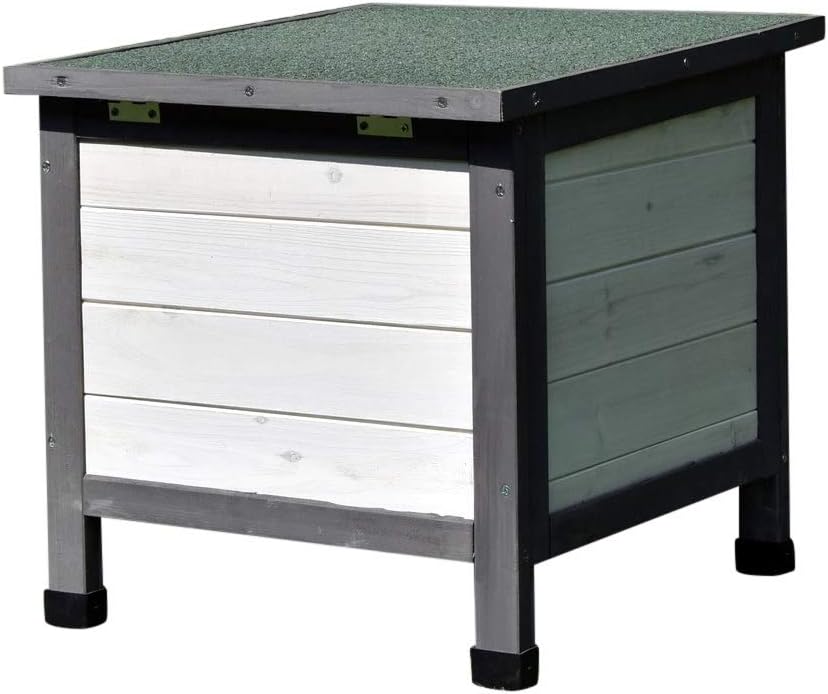 Melko Katzenhaus Grau/Weiss 50 x 45 x 43 cm mit klappbarem Deckel und Rampe, Winterfest