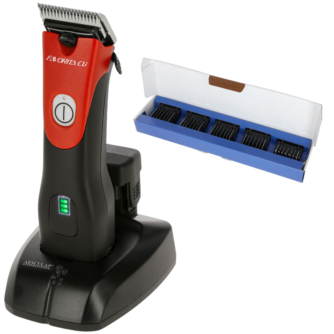 Agrarzone Edition Aesculap Favorita CLi Akku Schermaschine rot mit Aufsteckkamm Set | Ergonomische P
