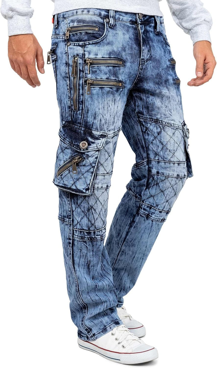 KOSMO LUPO Herren Jeans - Regular-Fit mit Knopfleiste | Optimale Passform, 5-Pocket-Style, Kontrastn