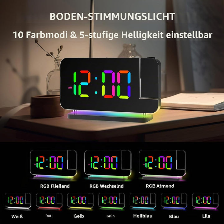 Cuteefun Projektionswecker, Wecker mit Projektion, Projektionsuhr mit Dualem USB C/A Ladeanschluss,