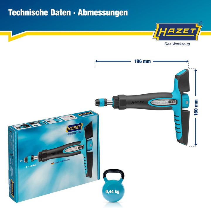 HAZET Drehmomentschraubendreher 6005CT-100, 1/4" mit Quergriff, 4-10 Nm, 6% Genauigkeit, 198 mm Läng